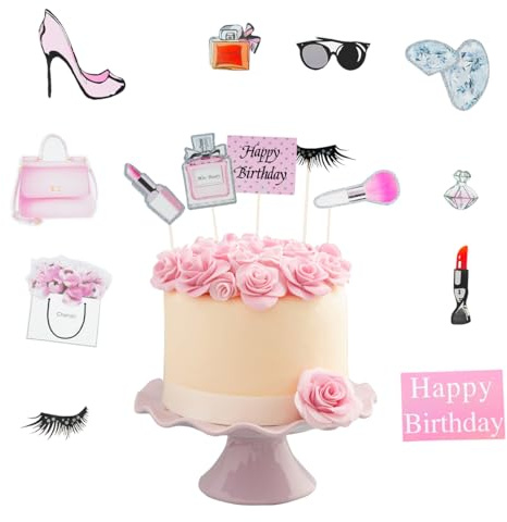 30PCS Tortendeko Geburtstag, Make-up und Beauty Design Deko Tortenaufleger | Happy Birthday Lady Thema Mädchen, Kosmetikum Thema Cupcake Toppers für Dekoration Party