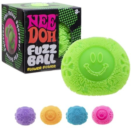 NeeDoh Fuzz Ball Flower Power - Fuzzy Fidget Toy For Kids, Nee Doh Stress Balls, Squishy Fidgets, Squidgy Sensory Toys For Anxiety, Children’s Gifts, Safe & Non-Toxic Dough Texture, Age 3 Year Olds +