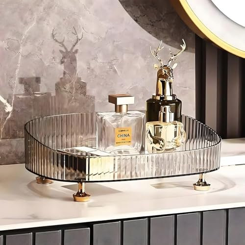 Makeup Organiser - Thick Material Beauty Organiser, Perfume Decorative Dresser Tray for Dressing Table,Storage Vanity Tray for Bedroom Bathroom Countertop Skincare Perfumes Cosmetics Desktop (Grey)