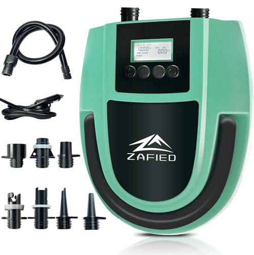 Sup Pumpe Elektrisch, Elektrische Luftpumpe 20PSI Hochdruck 12V DC Auto-Off Intelligente Zweistufige Tragbarer Inflator & Deflator mit LCD Digital für Stand Up Paddling Board,Schlauchboot (mintgrün)