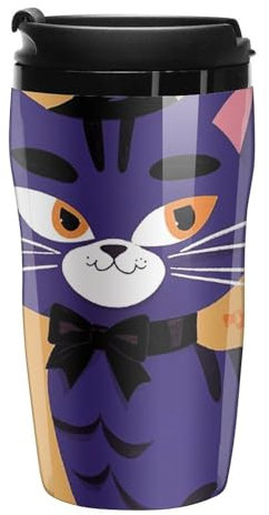 Stanley-Kaffeetasse mit Deckel, 340 ml, Kunststoffbecher, versiegelter Trinkdeckel, Wasserbecher, Teetasse, Halloween, Katze, bedruckt, passt in Auto-Becherhalter