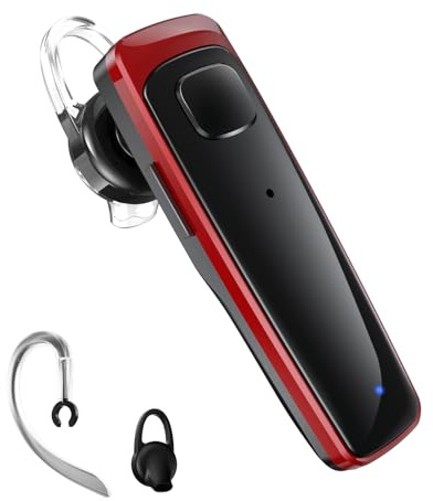 HiHiniu Bluetooth Headset,V5.3 Bluetooth Earpiece Wireless Handsfree Driving Headsets with Noise Canceling Mic,16Hrs Play Time Business Eabuds for iPhone Samsung Android Cell Phone Tablets Office(Red)
