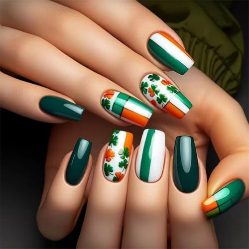 XAGMODSHN Unico trifoglio verde premere sulle unghie a tema vacanza disegni per coloro che amano festival e nail art dettagliato