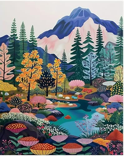 Qiukoo Malen Nach Zahlen Erwachsene Landschaft Blumen, Paint by Numbers Malen Nach Zahlen, DIY Blume mit Pinseln und Acrylfarben Handgemalt Ölgemälde Leinwand für Home Decor(40x50cm)