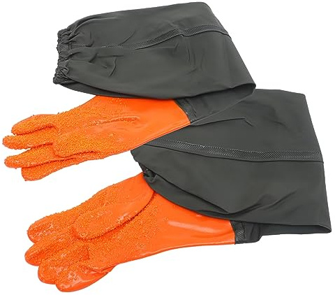 WOONEKY Guantes De Pesca Impermeables Largos De Nylon Puño Elástico, Guantes Profesionales para Pesca Al Aire Libre, Portátiles para Plantación y Uso Diario En Acuarios y Estanques
