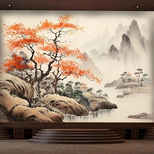 WEITAOSM Pintura al óleo china 3D pintada a mano de plantas, árboles, paisajes, paisajes naturales, papel tapiz fotográfico, murales de pared de fondo para sala de estar, TV y sofá