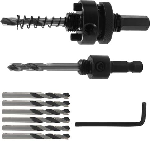 Seimneire 1/2 Inch and 3/8 Inch Hole Saw Arbor with 6 Pcs Central Drill Bits, Heavy Duty Hex Shank Quick Change Bi-Metal Hole Saw Arbor Mandrel