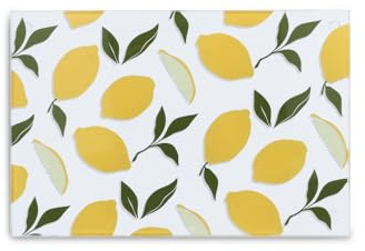 Zeller 26336 Glasschneideplatte „Lemons“, farbenfrohes Schneidebrett aus ESG-Sicherheitsglas, rutschfeste Glasplatte mit Silikonfüßen, 30 x 20 cm