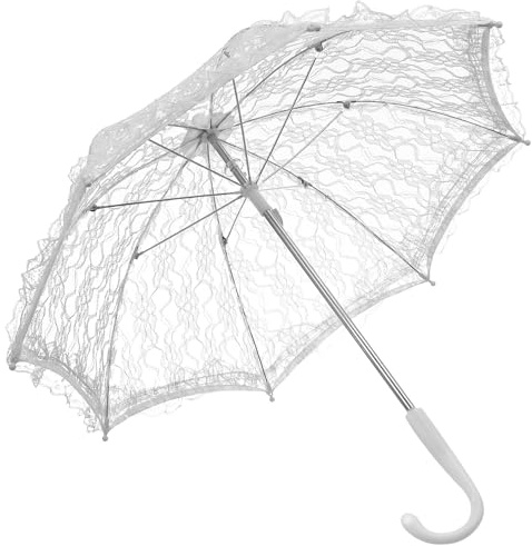 Baluue Braut Regenschirm aus Spitze Weiß Vintage mit Komfortablem Griff und Verformbarem Design als Dekorativer Sonnenschirm für Hochzeiten und Fotorequisiten