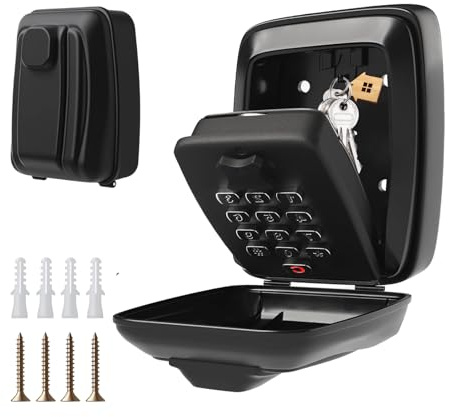 Caja fuerte para llaves montada en la pared al aire libre, aprobada por la policía, caja de cerradura de combinación de 12 dígitos, resistente a la intemperie y al agua, para el hogar, garaje, oficina