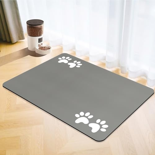Napfunterlage Hund,Futtermatte Katzen Hundenapf Große Schnelltrocknend Katzenmatte rutschfeste Haustier Futtermatten,Saugfähige Hundenapf Unterlage, Katzenmatte Katzennapf(Grau, 50x70cm)