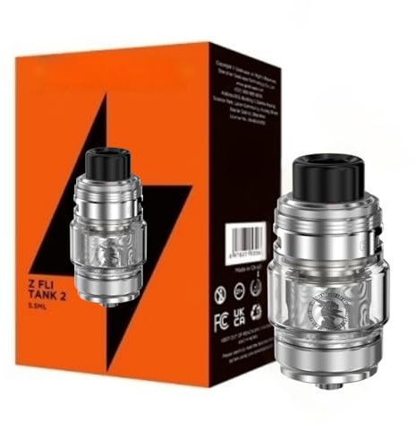 For Geekvape Z Fli Tank 2 Atomizador 5,5 ML (Plata Fría) Z Coil 0.15 XM/0.4 XM Resistor Acero de Damasco Diseño Flujo de Aire Superior A Prueba de Fugas Vaporizador Original - No Nicotine