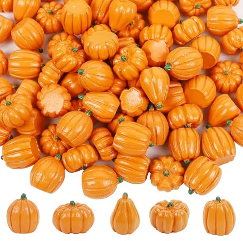 Herbstdeko Kürbis aus Harz, 50 Stück Herbst Tischdeko Kürbis Klein, Herbst Deko Kürbisse Mini, Herbstdeko Tisch Kürbisdeko, Künstliche Kürbisse Deko, Zierkürbisse für Erntedankfest Innen Tisch (A)