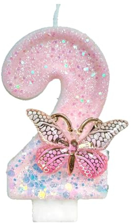Ovanda Geburtstag Kerzen 2, Schmetterling Zahl 2 Kerzen für Kuchen, 2. Geburtstag Kuchen Kerzens, Kuchens Topper Mädchen 2. Geburtstags,Rosa Schmetterling Geburtstagskerzen,Schmetterlings Zahl Kerzens