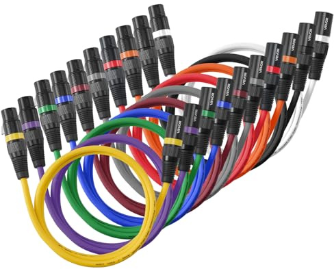 VEVOR Câble XLR 1 m, lot de 10, câble de microphone DMX mâles vers femelles symétriques blindés, cordon de haut-parleur XLR 3 broches plaqués or, pour éclairage de scène, amplificateur, mixeurs