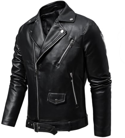 TONY BACKER - Giacca Pelle Uomo, Giubbotto da Biker in Ecopelle Con Cintura In Vita, Versatile, Chiodo Pelle Uomo Con Zip in Metallo e Tasca Interna (IT, Testo, L, Regular, Regular)