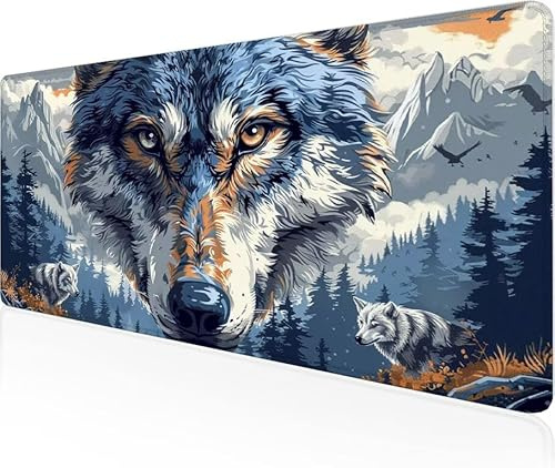 Musmatta snösäsong spelmusmatta varg stor skrivbordsmatta 1 000 x 400 x 3 mm, arbete från hem väsentligheter halkfri gummibas specialstruktur vattentålig yta slitstark för kontor bärbar dator Y1-568