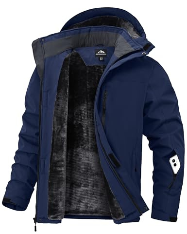 Zoofly Chaquetas Invierno para Hombre Abrigo Nieve Hombre Chaqueta de Esquí Impermeable Ski Snowboard Cazadora con Capucha Desmontable, Azul Oscuro L