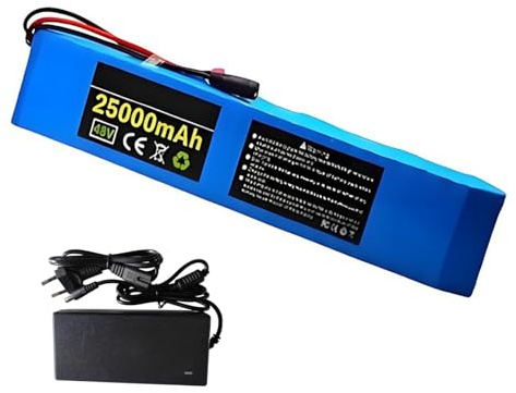 Batería De Litio De 48V Y 25000Mah para Bicicletas De Equilibrio, Bicicletas Eléctricas Y Scooters. Batería De Iones De Litio Impermeable para Bicicletas Eléctricas con Cargador T+DC