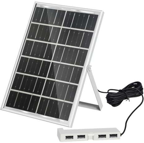 Tidevib Chargeur de panneau solaire 6W 5V avec 4 ports USB pour camping et utilisation en plein air, compatible avec smartphones et ventilateurs USB