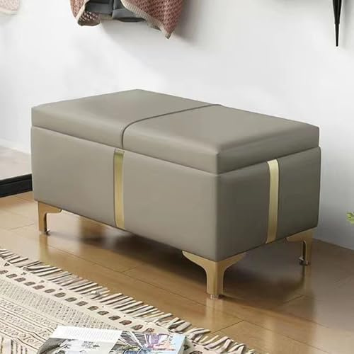 Grå förvaringsottoman i fuskläder med fotstöd vadderad design för entré och sovrum snygg puff för vardagsrum hall och sängbord 60 cm