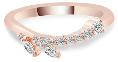 Lirzxin Förlovningsring, 14K roséguldringar bladdesign marquise moissanit rund enkel ring dam roséguld för löfte, 6,75, 9K roséguld, Moissanit