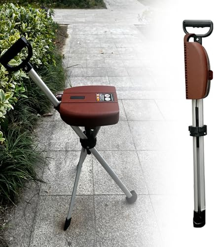 HZWJD Canne De Marche Transformable en Chaise Trépied,Canne Pliante avec Siège Intégré,Canne Et Tabouret Légers 2 en 1 pour Personnes Âgées,Supportant Jusqu'à 100 Kg Brown