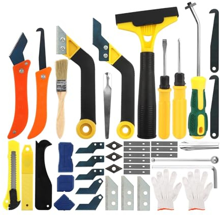 Frinovalt 37Pcs Grout Removal Tool Kit,Hand-Grout Saw and Caulk Remover Tools Set,with 9Pcs Extra Blades,Caulking Removal Tools for Cleaning Ceramic Tile Joints and Corners