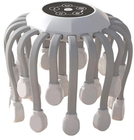 Fiocias Massaggiatore Elettrico Testa Dispositivo Massaggio Cuoio Capelluto Ottopus Portatile con Vibrazione Intensa E Modalità Personalizzate Adatto per Uomo, Bianco
