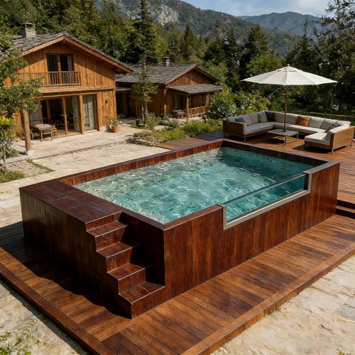 Piscina fuori terra personalizzabile moderna in vetroresina con sistema di riscaldamento opzionale e ponte antiscivolo per ville residenziali, attività ricreative all'aperto