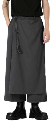 KBOPLEMQ Hakama Samurai Pantalones para hombre de corte holgado, pantalones de falda de estilo gótico, pierna ancha, doble capa, holgados, pantalones casuales, verano, playa, kimono, diseño