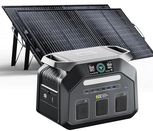 IEE P1800 Centrale Elettrica Portatile 1024Wh Batteria LiFePO4, 1800W (Picco 3600W) Generatore di Corrente Portatile con Pannello Solare, UPS,LCD, Power Station per Campeggio, Camper, Casa e Backup