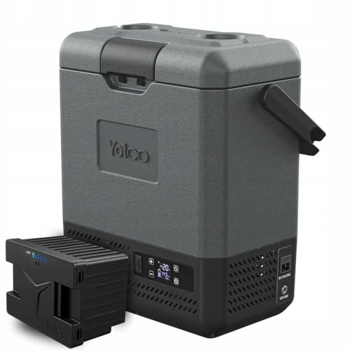 YOLCO ET8 Carbon 8L Kompressor Kühlbox mit Akku SC4B – Tragbarer Auto Kühlschrank 12V/24V/230V, Gefrierfunktion bis -20°C, Leise Mini Kühlbox für Camping, Vanlife & Outdoor