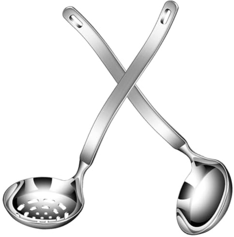 CAXUSD 1juego Cucharas Soperas de Acero Inoxidable Cuchara Coladora y Cucharón de Metal Pulido Utensilios Resistentes para Cocina Apto para Restaurante y Hogar