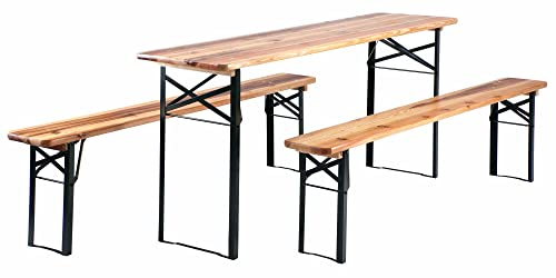 Stagecaptain Hirschgarten Bierzeltgarnitur 177 cm Länge - Klappbare Festzeltgarnitur 1x Tisch & 2X Bank - Sitzgarnitur aus Holz - Einfacher Transport - Geeignet Für Innen- und Außenbereich - Natur