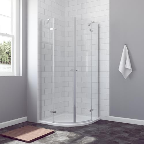 AQUABATOS® Duschkabine Runddusche Rahmenlos 90x90 x 195 cm Duschabtrennung Viertelkreis Duschtür Scharniertür mit Nano Beschichtung aus 6mm ESG Glas