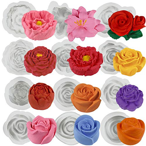 Funshowcase Große Blumen Silikonform 12-teiliges Set mit Höhe von 2-3cm