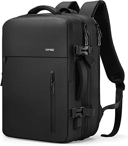 HOMIEE Handgepäck Reiserucksack 30-40L Groß Laptop Rucksack 15.6 Zoll Erweiterbar Diebstahlsicher Wasserabweisend Daypack Flug Genehmigt Backpack Kabinenrucksack Bordgepäck Rucksack Schwarz