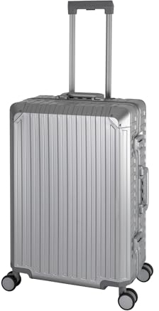 Travelhouse Tokyo 100% Aluminium Reisekoffer Silber M-66cm Hartschalenkoffer 2X TSA Zahlenschloss 4 Silent Move Doppelräder 360° Rollen Vol. 66L
