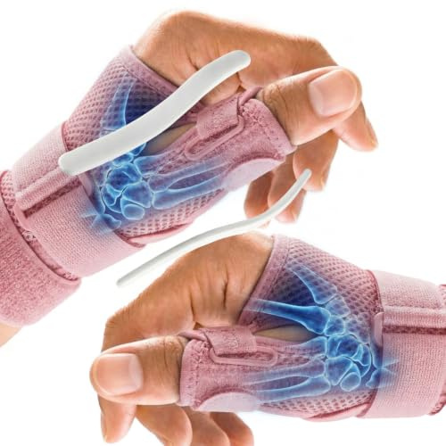 Dr. Artrit designad av läkare handledsbandage, tumbandage vänster/höger, handledsstöd med tumskena/stabiliserande handledsbandage med tumortos [rosa, par]