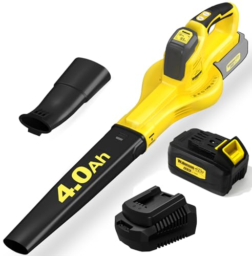 Walensee Upgrade Leaf Blower - 20V Cordless Leaf Blower with 4.0Ah Lithium Battery & Fast Charger Included, Electric Leaf Sweeper for Lawn Clean Lightweight Garden Power Tool for Grass Clipping Patio