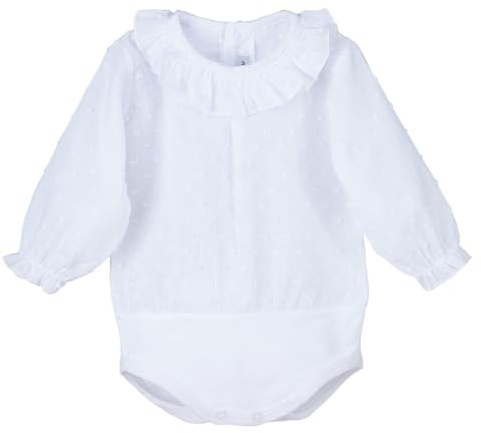 CALAMARO 19037-1 - Body Camisa Plumeti Manga Larga bebé-niños Color: Blanco Talla: 6 Meses