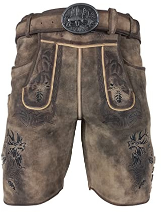Alpenlife Kurze Herren Lederhose aus Hirsch Leder, Caesar Hellbraun
