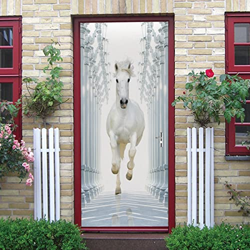 3D Türaufkleber Türtapete Selbstklebend Wandbild Pvc Wasserdicht Abnehmbar Türfolie Modepersönlichkeit Weißes Pferd 95X215Cm Poster Fototapete Wohnzimmer Kinderzimmer Bad Kunst Wandaufkleber