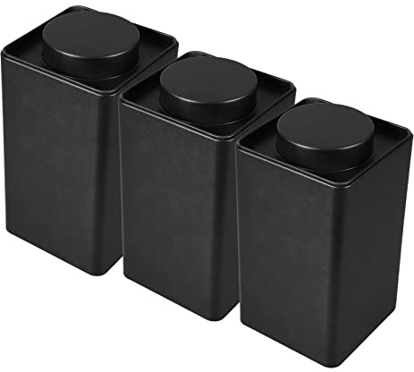 IMIKEYA 3pcs Tea Coffee Sugar Canister Set Metal Tea Coffee Storage Containers Black Tinplate Tins With Lid Loose Leaf Stainless Steel Jars for Kitchen 3.7x4.9inch(L*H)
