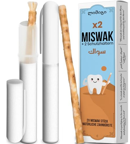 MODOGO® Miswak Natural x2 con Estuche Reutilizable x2 - Cepillo de Dientes Ecológico para Blanqueamiento Dental - Raíz de Salvadora Persica para Higiene Bucal - Alternativa Cero Waste y Vegana