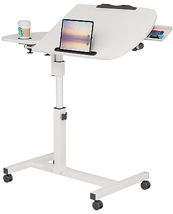 EXSELTMAN Mesa de Ordenador con Ruedas portátil Regulable en Altura,Mesa de Cama con Ruedas,Marco Giratorio de 360° Mesa de Ordenador con 4 Ruedas y Estante Reclinable Mesa Auxiliar para Ordenador