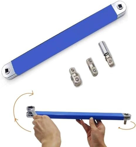 77Tkiop Offset Extension Wrench - Multifunctional Tight Reach Tool with 1/2, 1/4 and 3/8 Extension, Drive Adapters, Offset Design for Confined Spaces (1 Set)