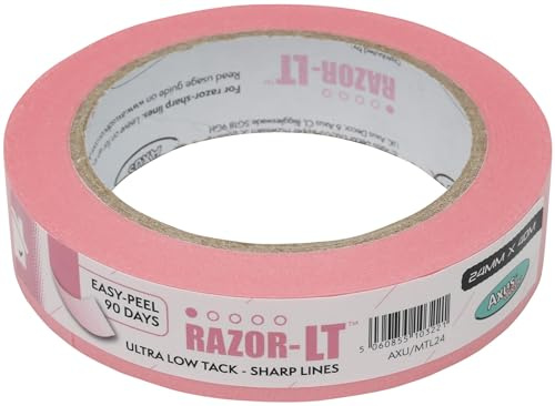 Axus Decor Razor-Lt Ruban de masquage rose ultra faible adhérence – Lignes propres et droites pour surfaces délicates jusqu'à 90 jours, bord tranchant pour la peinture et la décoration d'intérieur,