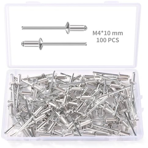 YIXISI 100 PCS M4x10 mm Dome Blind Rivet, Metal Rivets Pull Pop Rivets, Aluminium Pop Rivets Large Flange, for Fixing Component Construction Fasteners Furniture